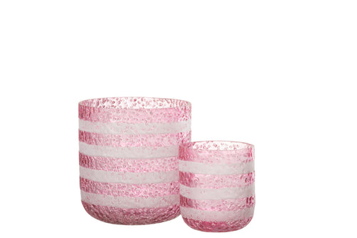 J-Line windlicht Strepen - glas - rood/wit - large