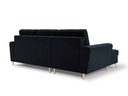 Cosmopolitan Design Uitklapbare hoekbank links met opbergdoos Kyoto 4-zits, flueel, donkerblauw - 145x241x88cm