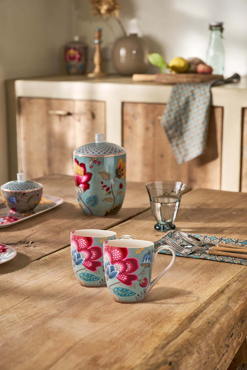 Pip Studio Mokken - Blooming Tales - Lichtblauw - 450ml - Set van 2