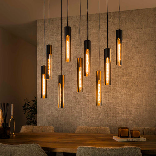 Giga Meubel Hanglamp Tube - Zwart Metaal - 9-Lichts - 100x18x150cm