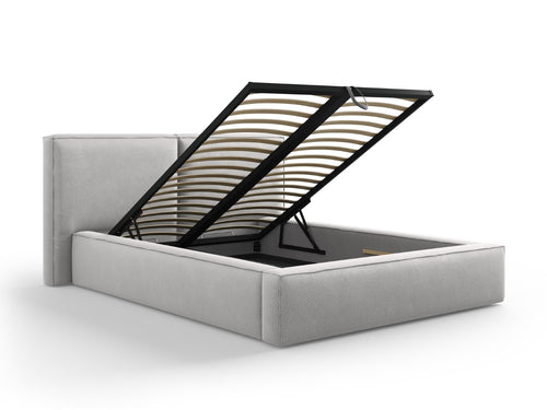 Cosmopolitan Design Opbergbed met dubbel hoofdbord Arendal 140x200cm, structurele stof, lichtgrijs - 228x194x97.5cm