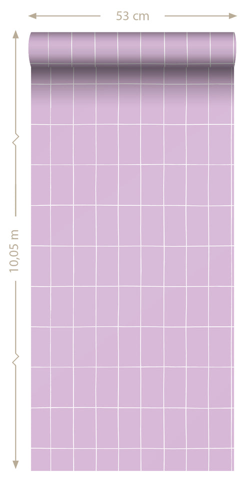 ESTAhome behang kleine tegeltjes lila paars en wit - 53 cm x 10.05 m - 139961 - vtwonen shop