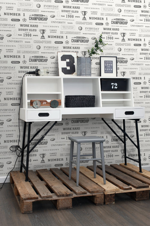 ESTAhome behang sportquotes zwart op gebroken wit - 53 cm x 10.05 m - 128817