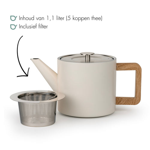 Bredemeijer - Dubbelwandige theepot Narvik - 1,1 liter - Warm wit - Met filter - vtwonen shop