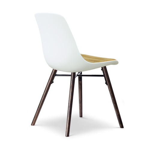 Nolon Nena-Liv eetkamerstoel wit met warm oker zitkussen - walnoot houten onderstel