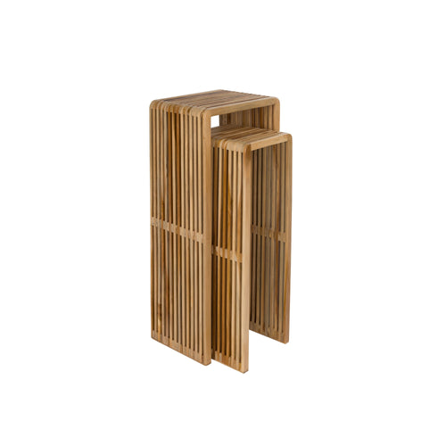 Housecraft Living Djia Plantenstandaard/ Plantenzuil binnen Teak Hout - Set van 2 - vtwonen shop