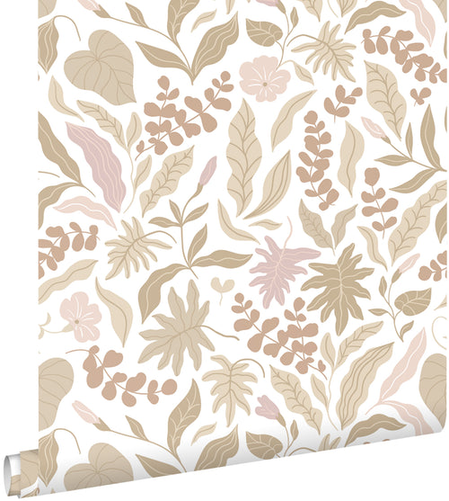 ESTAhome behang bladeren en bloemen beige en roze - 50 x 900 cm - 131047 - vtwonen shop