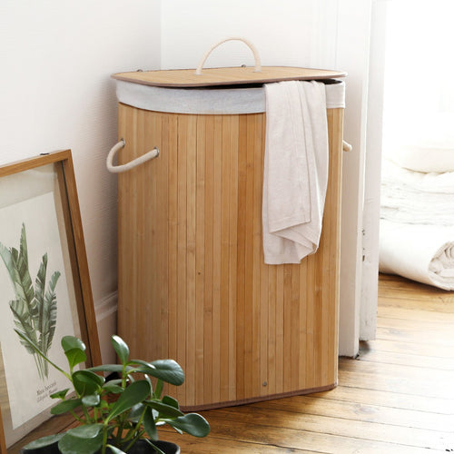 Calicosy - Rechthoekige bamboe wasmand 70L - Naturel - 30x40x60 cm
