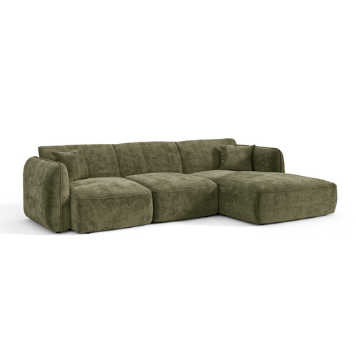 Premium Interiors - Rechthoekige hoekbank LOMI - gewaafd fluweel vintage groen 274cm