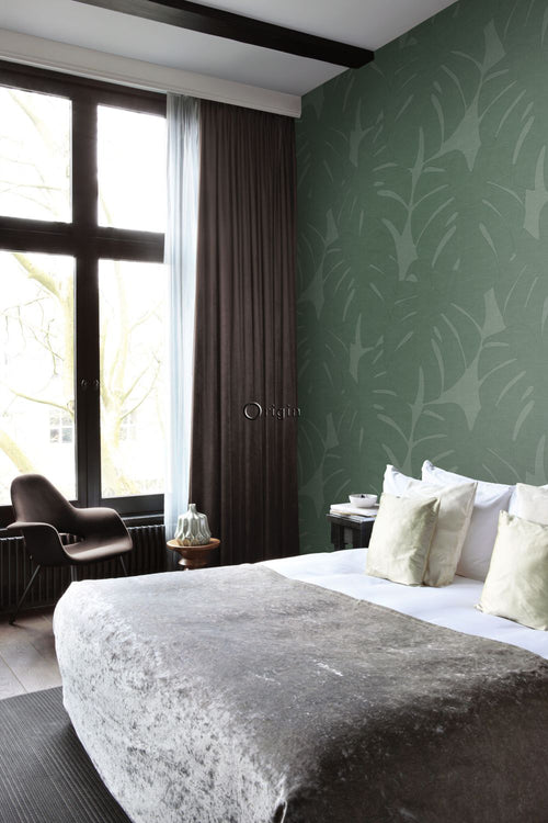 Origin Wallcoverings fotobehang bladeren met geweven structuur groen - 200 x 300 cm - 357228 - vtwonen shop