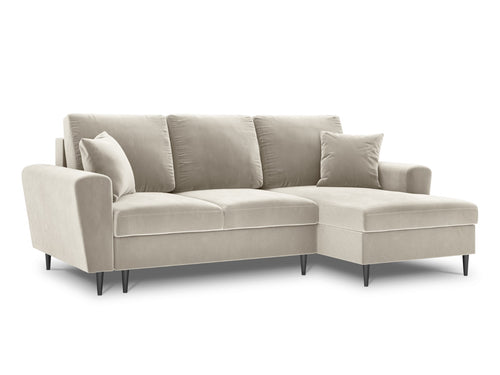 Cosmopolitan Design Converteerbare hoekbank rechts met opbergdoos Kyoto 4-zits, flueel, lichtbeige - 145x241x88cm