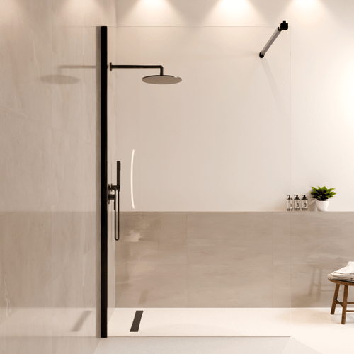 LOMAZOO douchewand Lima - inloopdouche - anti kalk nano coating - helder glas - 8 mm - zwart - 120 x 200 cm