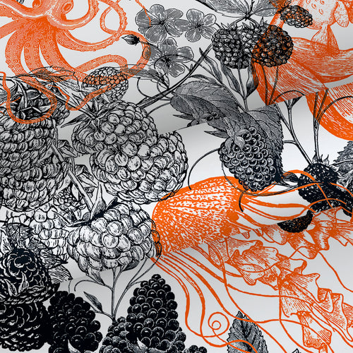 Walls4You behang fruit en dieren zwart en oranje - 53 cm x 10 m - 640118