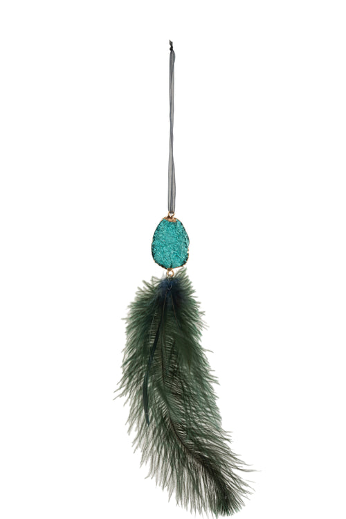 J-Line hanger Pluim + Steen - veren - azuur groen - 3 stuks