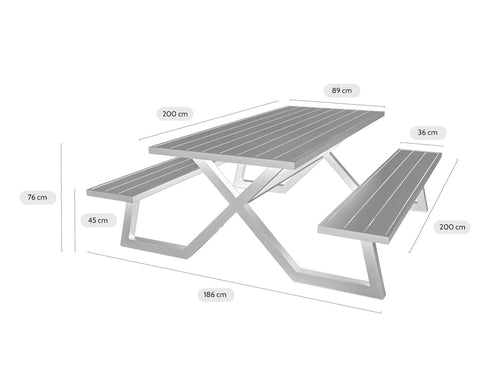 MaximaVida luxe aluminium picknicktafel Dex 200 cm olijfgroen met exclusieve omlijsting - vtwonen shop