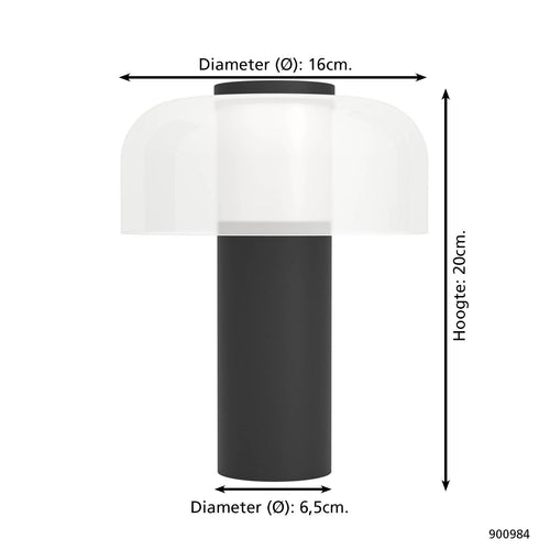 EGLO tafellamp Ponente - draadloos - led - 20 cm - zwart/wit - vtwonen shop