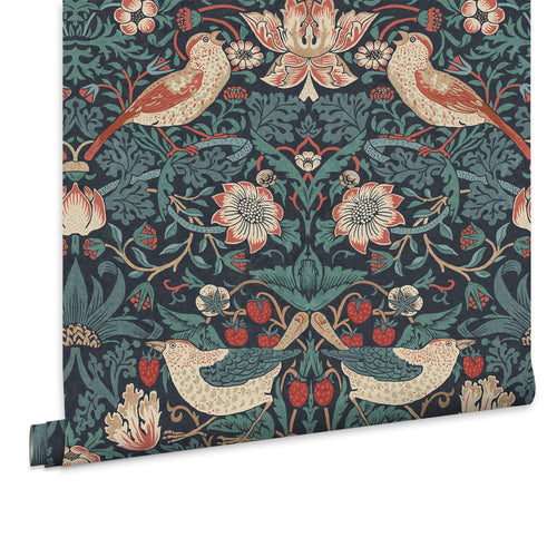 William Morris at Home Vliesbehang Strawberry Thief Deep Blue - 10mx52cm