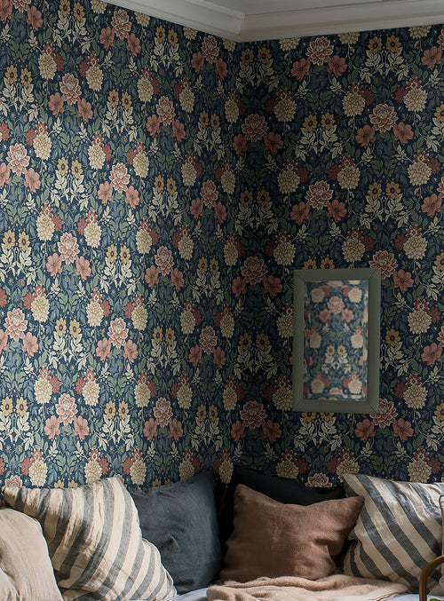 Borastapeter behang vintage bloemen in art nouveau stijl donkerblauw - 53 cm x 10.05 m - 660400 - vtwonen shop