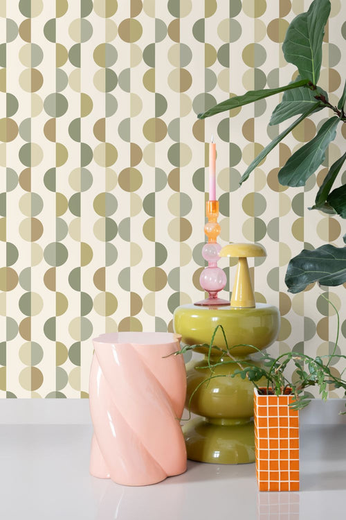 ESTAhome behang grafisch motief groen en beige - 50 x 900 cm - 131992