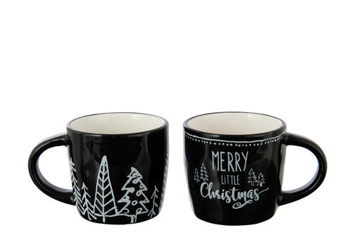 J-Line mok Kerstmis Dolomiet - keramiek - zwart/wit - 2 stuks