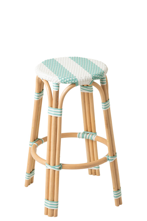 J-Line kruk  gestreept - hout - lichtblauw/ wit - 2 stuks