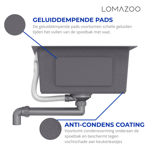 LOMAZOO spoelbak Kyle - met kraangat - RVS - 45 cm