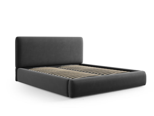 Cosmopolitan Design Opbergbed met hoofdeinde Colonel 140x200cm, flueel, donkergrijs - 220x160x100cm