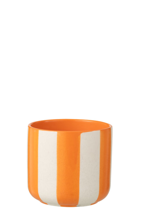 J-Line bloempot Gestreept - keramiek - oranje/wit - medium