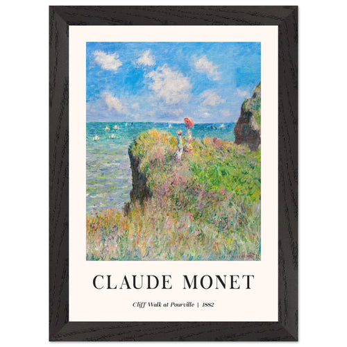 Artfulprints Poster met Lijst Claude Monet - Cliff walk at Pourville   - A4 21x29.7 cm - Blauw