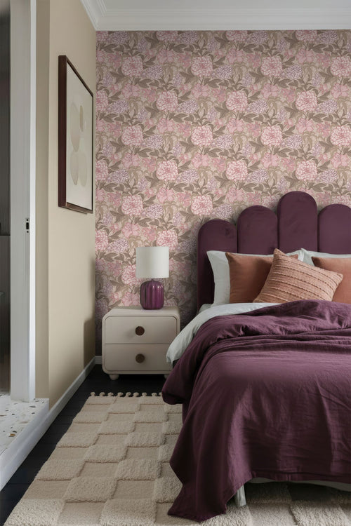 ESTAhome behang vintage bloemen licht mauve paars - 50 x 900 cm - 131849