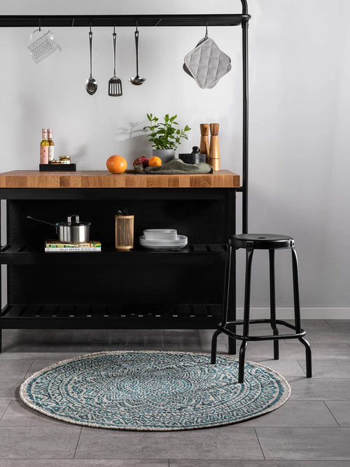 benuta binnen- en buitenkleed Cleo - beige/blauw - ø 120 cm