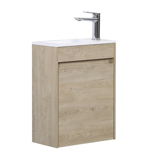 Badplaats Toiletmeubel Sinta 40 x 22 cm – Kastanje Eiken – Fonteinmeubel met Witte Wastafel