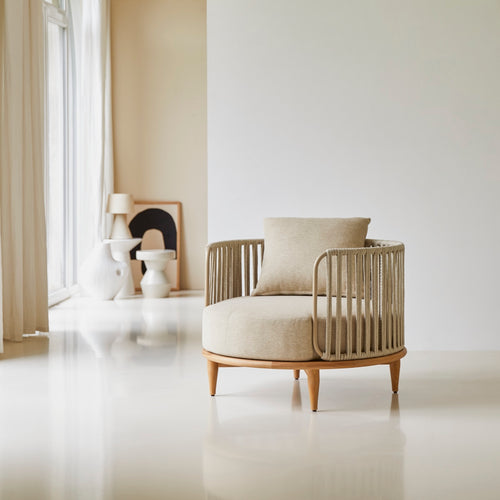 Tikamoon Fauteuil van massief teak en stof - Beige - vtwonen shop