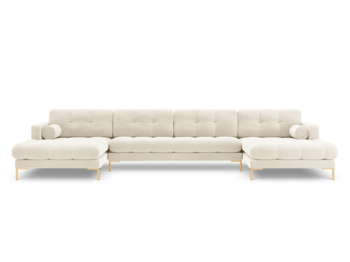 Cosmopolitan Design Panoramische bank Bali 7-zits, flueel, lichtbeige - 185x383x75cm