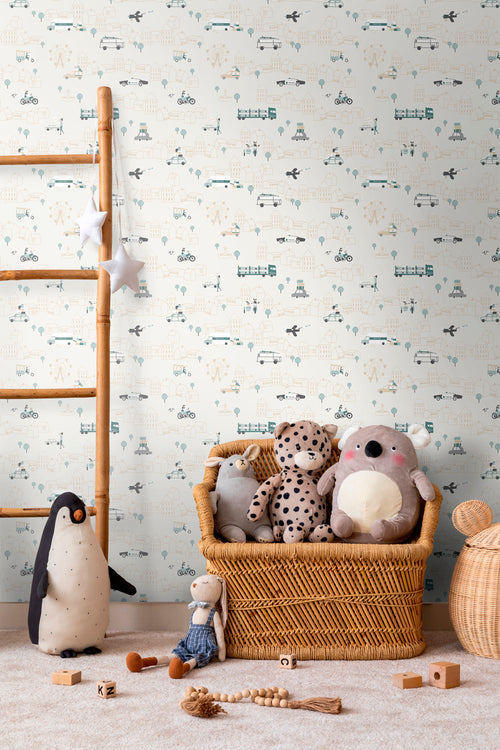 Sanders & Sanders behang auto's vergrijsd blauw en lichtbeige - 53 cm x 10 m - 640289 - vtwonen shop