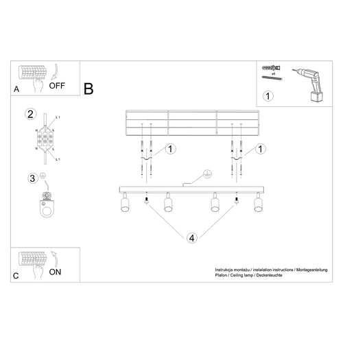 Sollux Lighting Plafondlamp VERDO 4 wit - 96x65x17,5cm