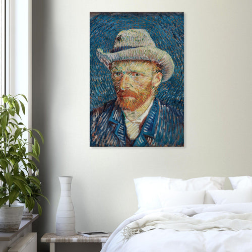 Artfulprints Canvas Vincent van Gogh – Zelfportret met grijze vilthoed canvas - 60x90 cm - Blauw
