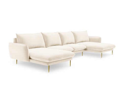 Cosmopolitan Design Panoramische bank Vienna 6-zits, flueel, lichtbeige - 170x350x95cm