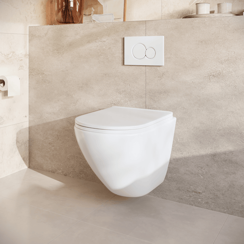LOMAZOO hangtoiletset Linea - met inbouwreservoir & ronde drukplaat - rond - wit