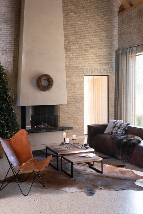 J-Line tapijt Koeienvel - leer - cognac