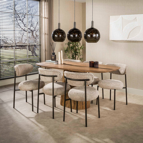 Giga Living Eetkamerstoel Round - Zand/Bruin Bouclé - Set van 2