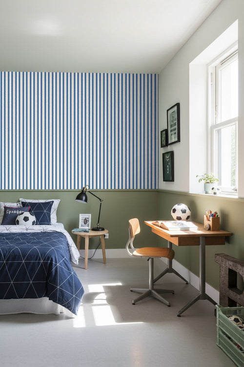 ESTAhome behang strepen blauw en oranje - 50 x 900 cm - 131954