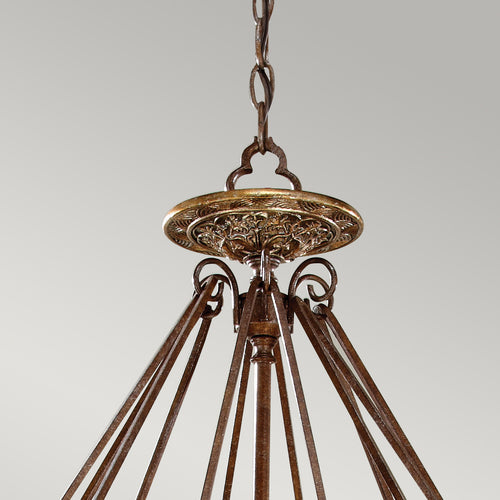 Elstead Marcella - 4-lichts ronde hangende Britse bronzen afwerking, E27