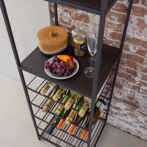 WOOOD multifunctioneel wijn-/drankenrek Reese - Metaal - Donkerbruin - 185x45x40
