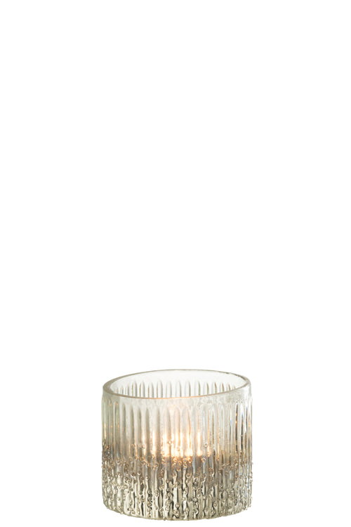 J-Line windlicht Geribbeld - glas - zilver/transparant - small - 2 stuks - vtwonen shop