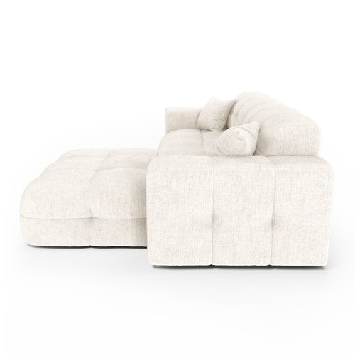 Premium Interiors - Rechthoekige hoekbank COCOON - gewaafd fluweel crème 230cm