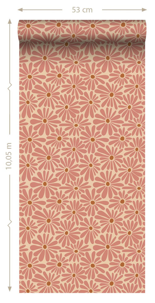 ESTAhome behang madeliefjes terracotta roze - 53 cm x 10.05 m - 131151