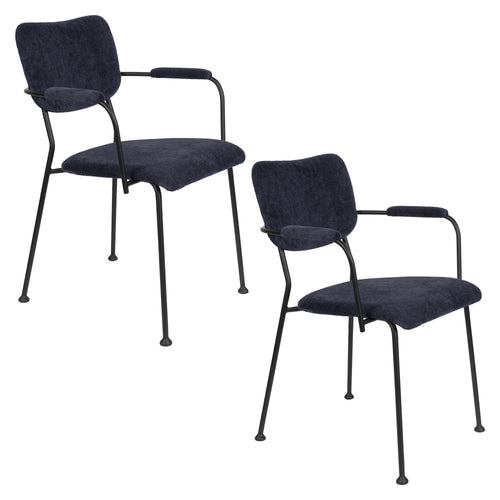 Zuiver Benson Eetkamerstoelen met armleuning Donkerblauw - Set van 2 - vtwonen shop