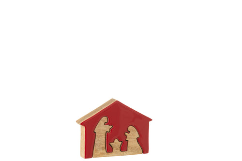 J-Line decoratie Kerststal in Huis - hout - rood/naturel - small - vtwonen shop