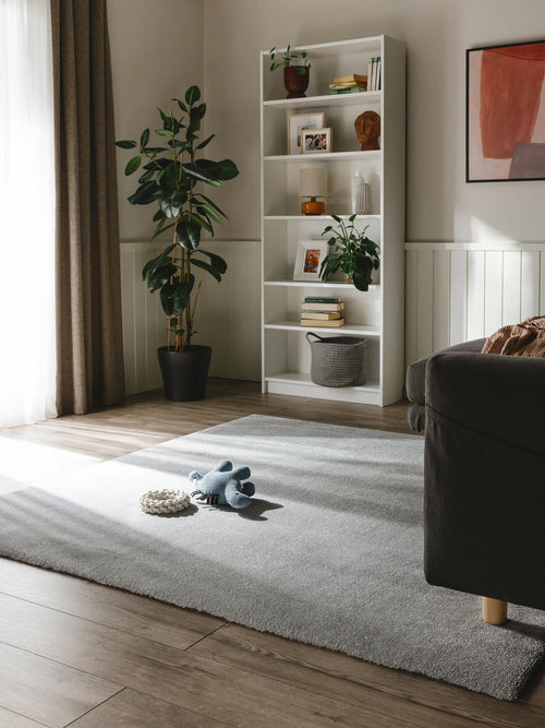 benuta wasbaar shaggy vloerkleed Melvin - lichtgrijs - 200x200 cm